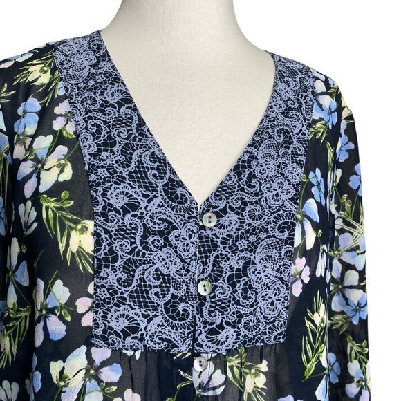 J. Jill Blouse Floral Sheer Blue Size Medium Petite - Picture 4 of 6